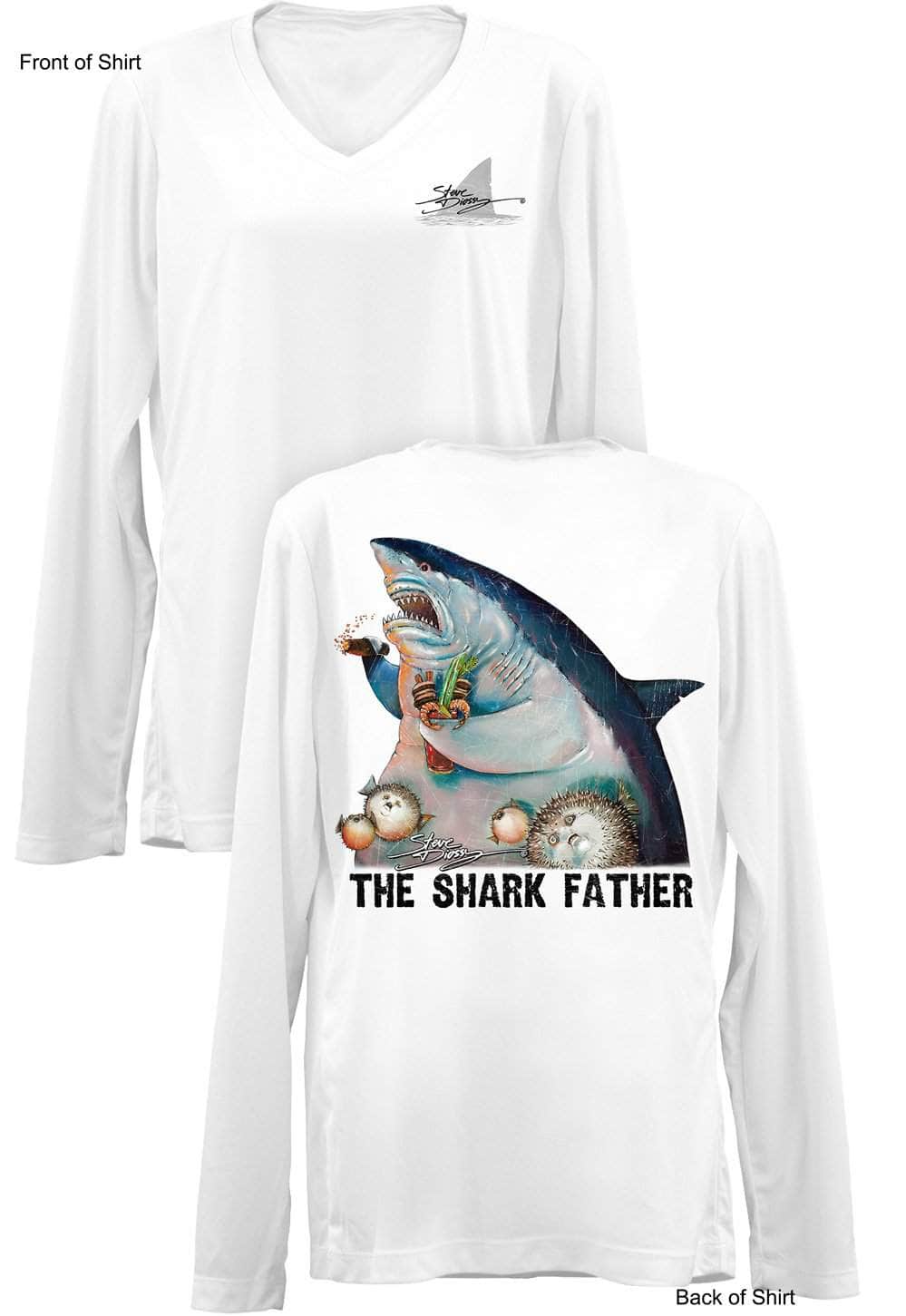 The Shark Father- Ladies Long Sleeve V-Neck-100% Polyester